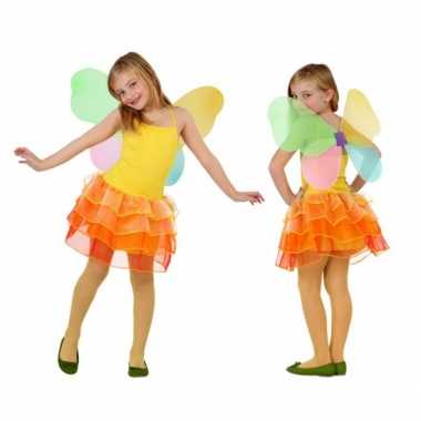 Meisjes vlinder verkleedkleding geel/oranje